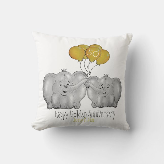 50th Golden Wedding Anniversary cute elephant Throw Pillow (Front)