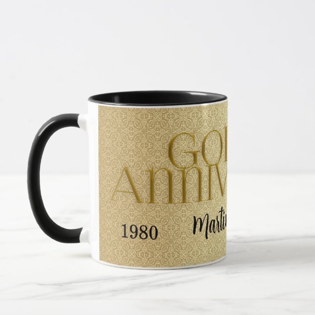 50th Golden Wedding Anniversary Damask Mug (Left)