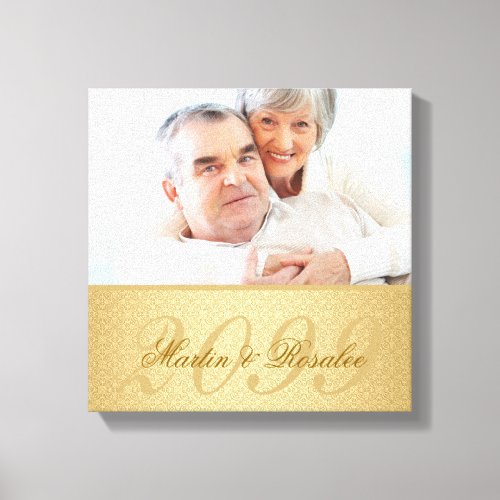 50th Golden Wedding Anniversary Damask Photo 12x12 Canvas Print