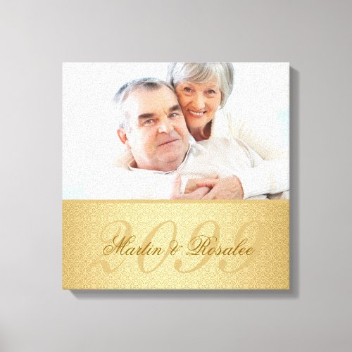 50th Golden Wedding Anniversary Damask Photo 16x16 Canvas Print