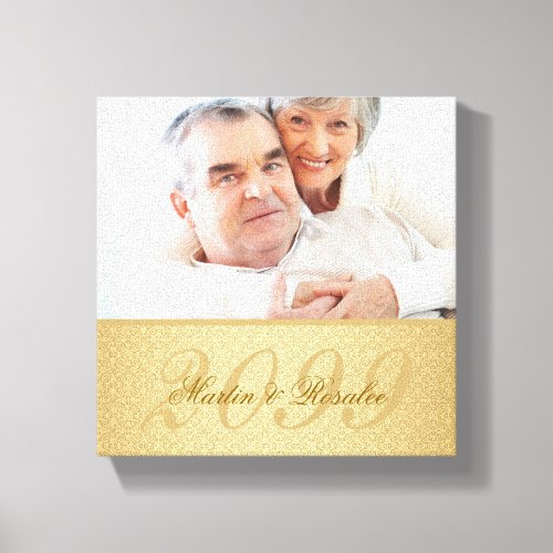 50th Golden Wedding Anniversary Damask Photo 8x8 Canvas Print