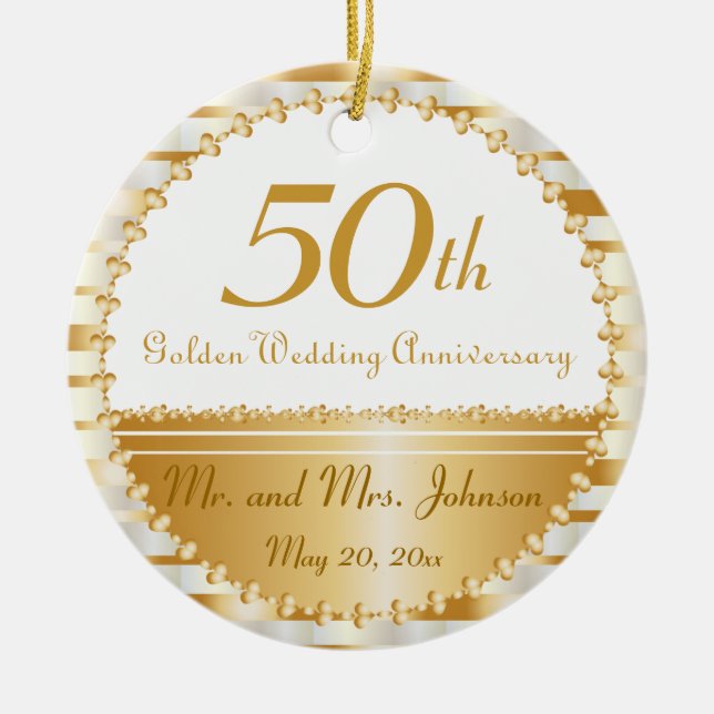 50th Golden Wedding Anniversary | DIY Name & Date Ceramic Ornament (Front)