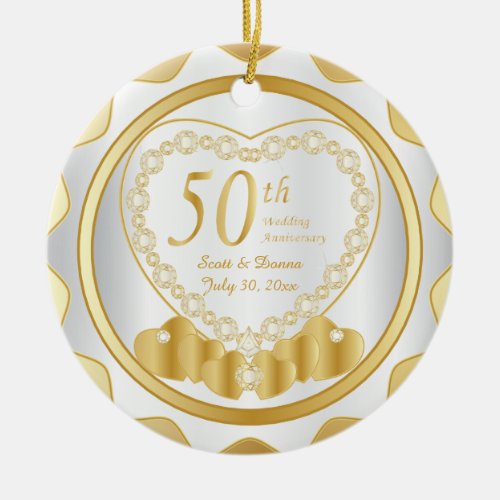 50th Golden Wedding Anniversary  DIY Name  Date Ceramic Ornament