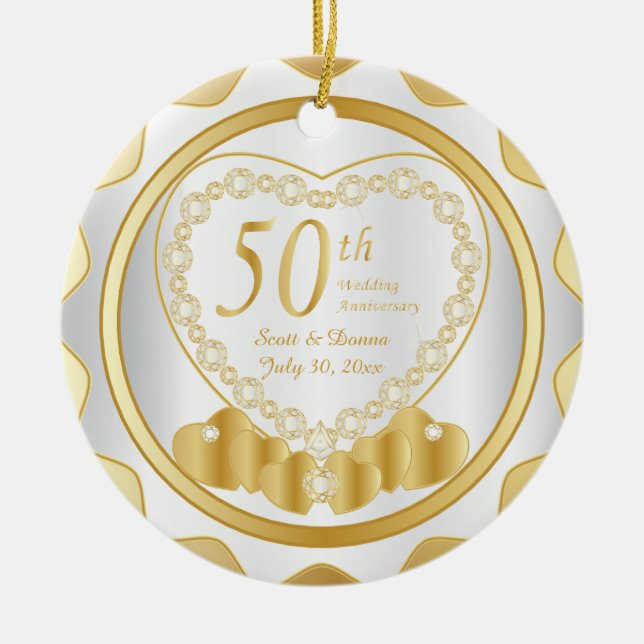 50th Golden Wedding Anniversary | DIY Name & Date Ceramic Ornament (Front)