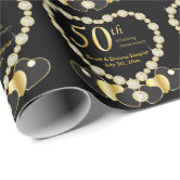 Black Gold Jeweled Champagne 50th Celebration Wrapping Paper Sheets