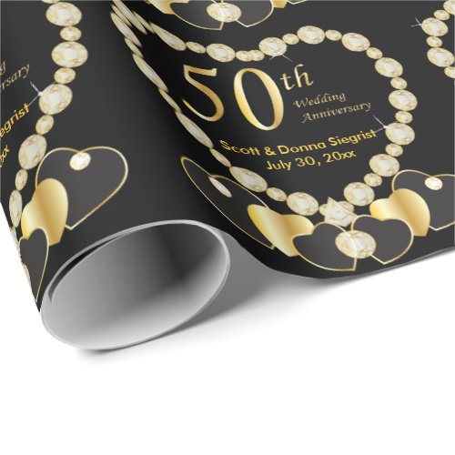 50th Golden Wedding Anniversary  DIY Name  Date Wrapping Paper