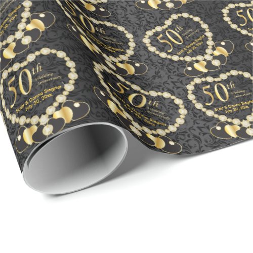 50th Golden Wedding Anniversary  DIY Name  Date Wrapping Paper