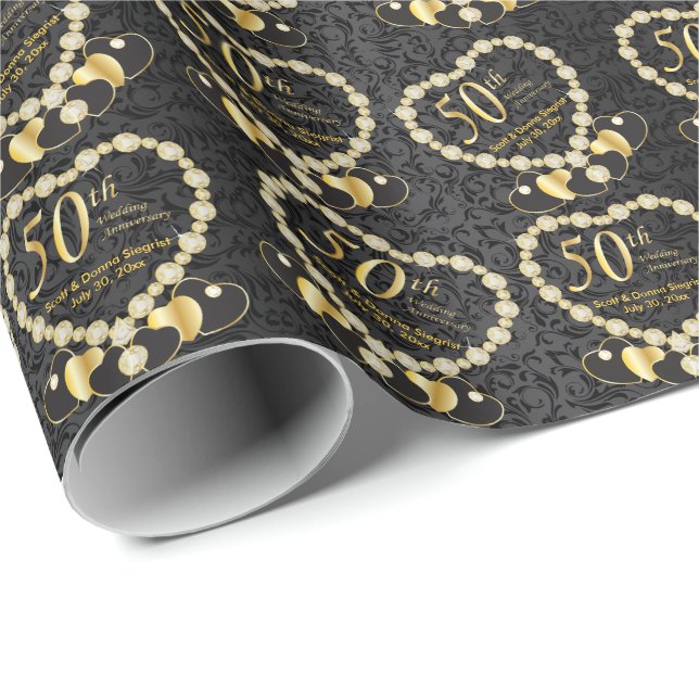 50th Golden Wedding Anniversary | DIY Name & Date Wrapping Paper (Roll Corner)