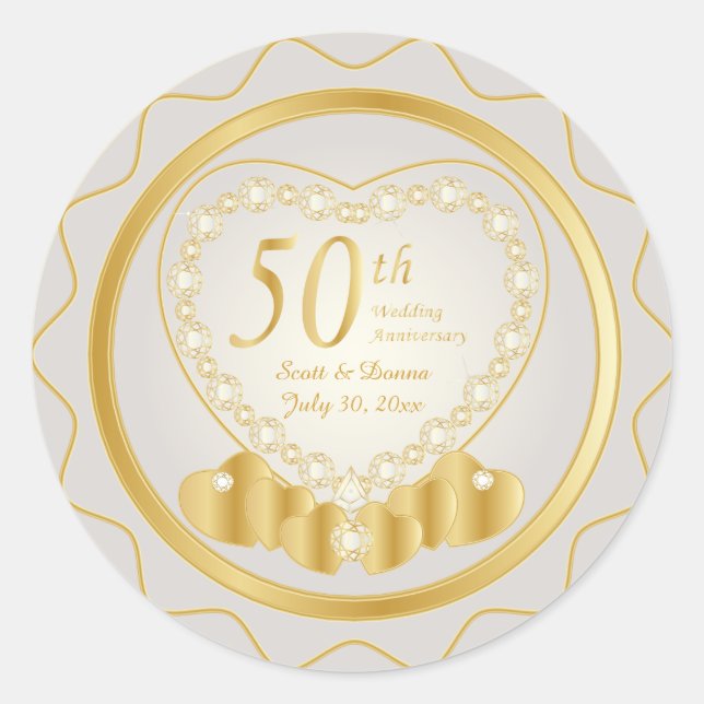 50th Golden Wedding Anniversary | DIY Text Classic Round Sticker (Front)