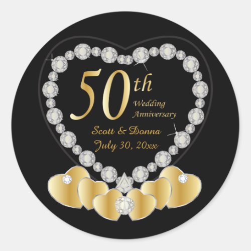 50th Golden Wedding Anniversary  DIY Text Classic Round Sticker