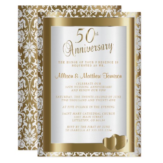  50th  Golden Wedding  Anniversary  DIY  Text Invitation  