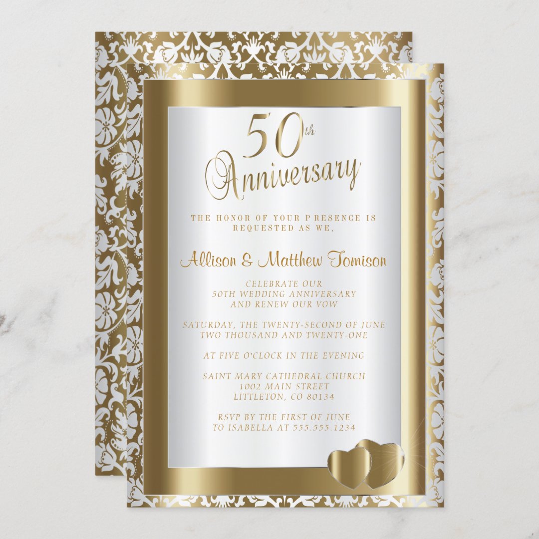 50th Golden Wedding Anniversary | DIY Text Invitation | Zazzle