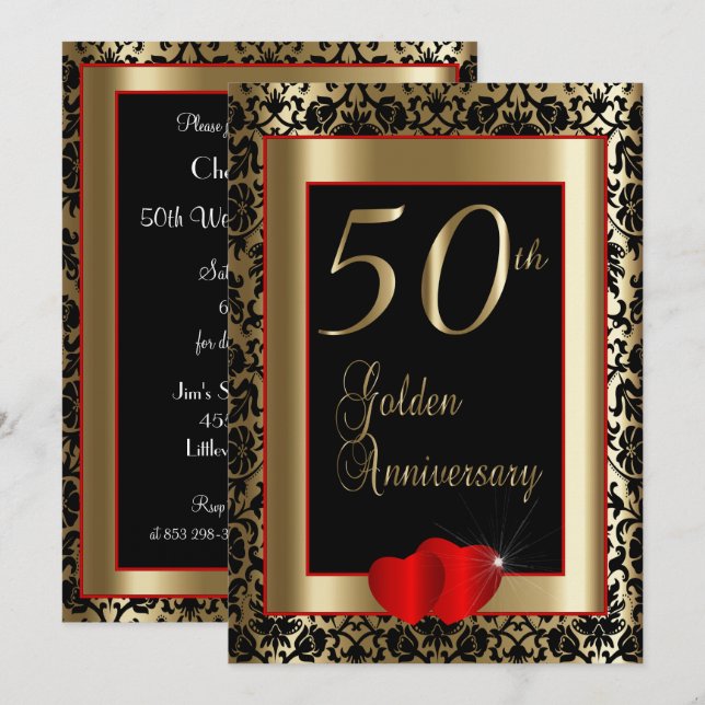 50th Golden Wedding Anniversary | DIY Text Invitation (Front/Back)