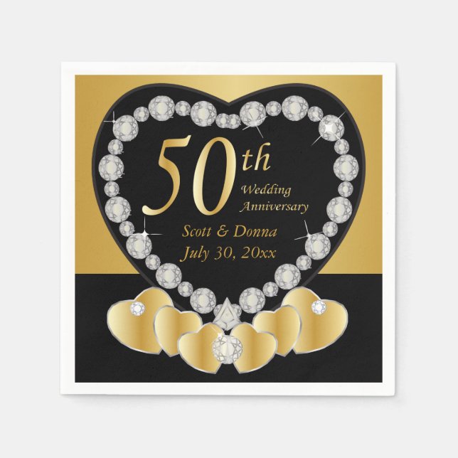 50th Golden Wedding Anniversary | DIY Text Napkins (Front)