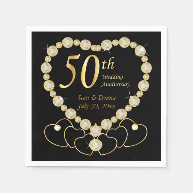 50th Golden Wedding Anniversary | DIY Text Paper Napkins (Front)