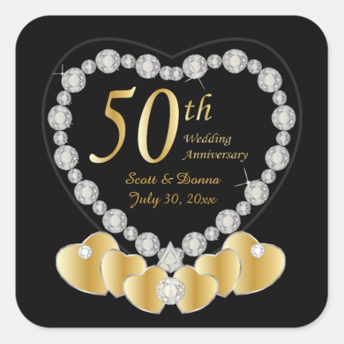 50th Golden Wedding Anniversary  DIY Text Square Sticker