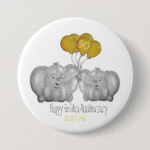 50th Golden wedding anniversary elephant Button