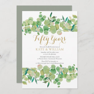 50th Golden Wedding Anniversary Eucalyptus Script Invitation