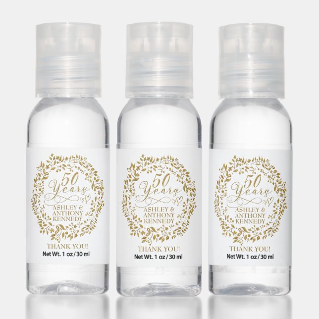 50th Golden Wedding Anniversary Favor Hand Sanitizer (Set)