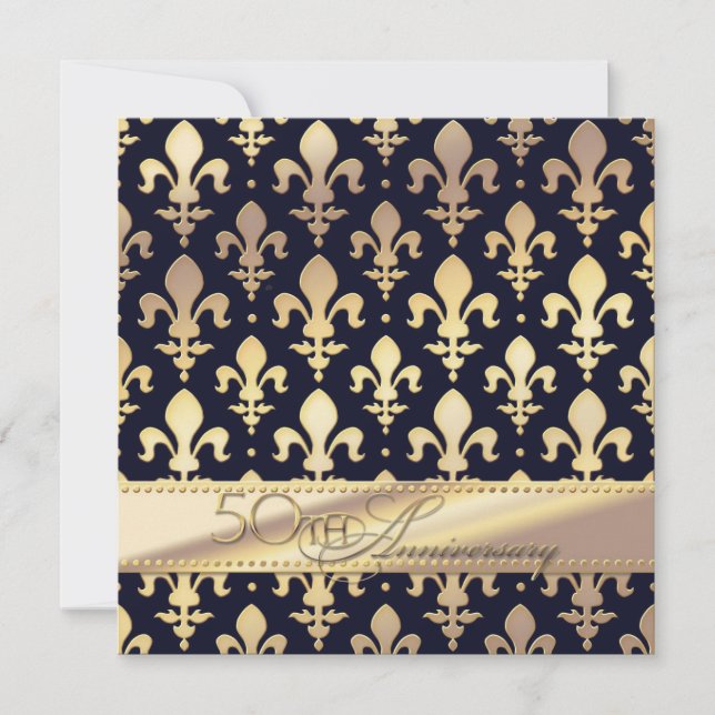 50th, Golden Wedding Anniversary, Fleur de Lis Invitation (Front)
