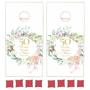 50th Golden Wedding Anniversary Floral Garland Cornhole Set