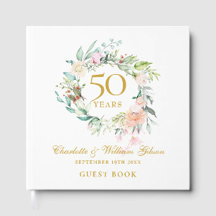 50th Golden Wedding Anniversary Floral Garland Guest Book