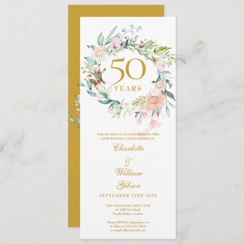50th Golden Wedding Anniversary Floral Garland Invitation