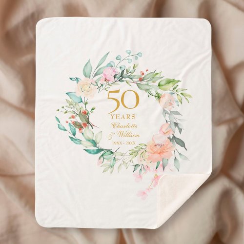 50th Golden Wedding Anniversary Floral Garland Sherpa Blanket