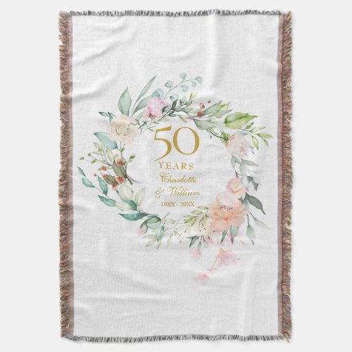 50th Golden Wedding Anniversary Floral Garland Throw Blanket