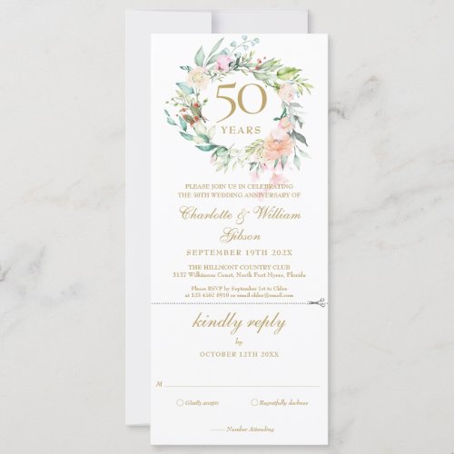 50th Golden Wedding Anniversary Floral RSVP Invitation