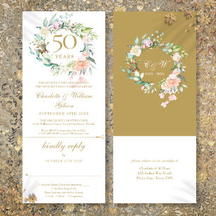 50th Golden Wedding Anniversary Floral RSVP Invitation