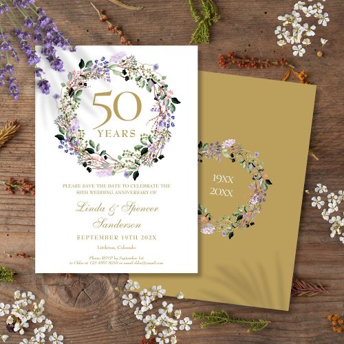 50th Golden Wedding Anniversary Floral Save The Date