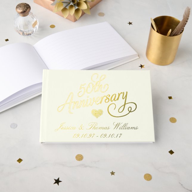 50th Golden Wedding Anniversary Foil Guest Book (Front Open)