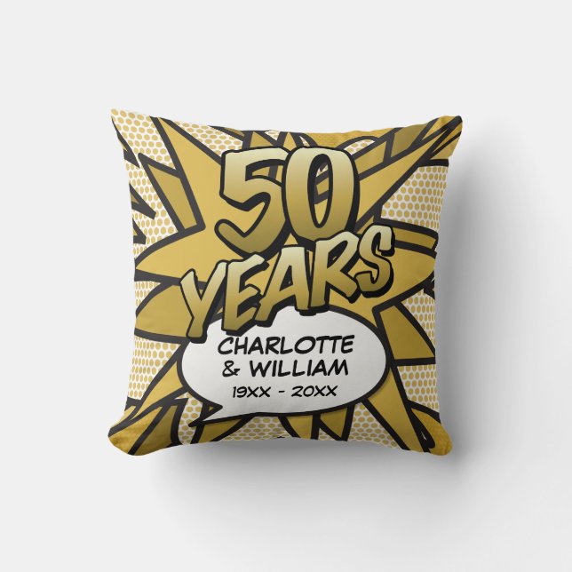 50th Golden Wedding Anniversary Fun Comic Book Throw Pillow (Front)