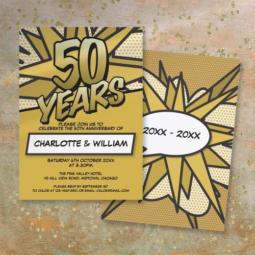 50th Golden Wedding Anniversary Fun Retro Invitation