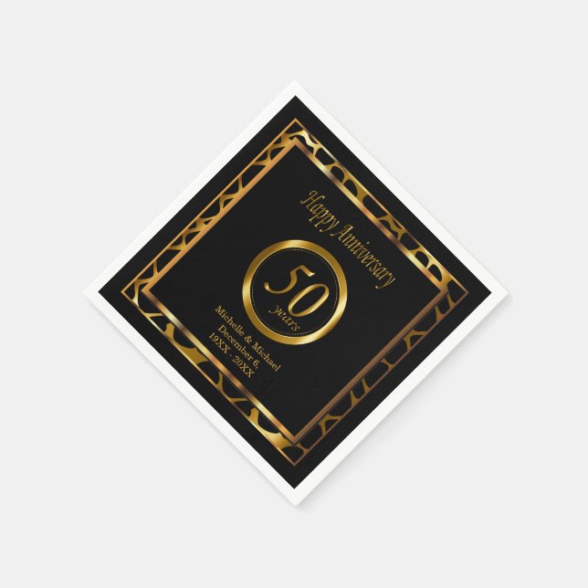 50th Golden Wedding Anniversary | Giraffe Pattern Paper Napkins (Corner)