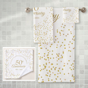 50th Golden Wedding Anniversary Gold Confetti Bath Towel Set