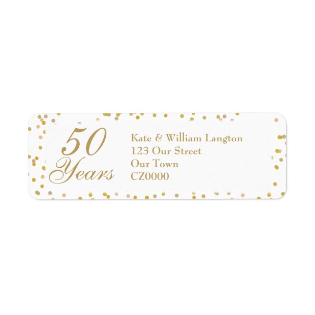 50th Golden Wedding Anniversary Gold Confetti Label (Front)