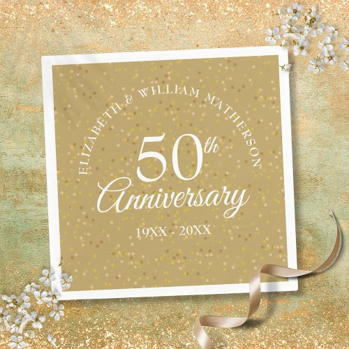50th Golden Wedding Anniversary Gold Confetti Napkins
