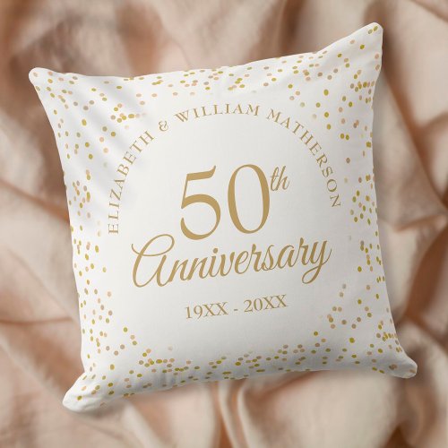 50th Golden Wedding Anniversary Gold Confetti Throw Pillow
