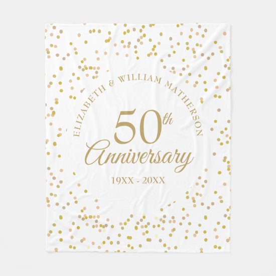 50th Golden Wedding Anniversary Gold Dust Confetti Fleece Blanket