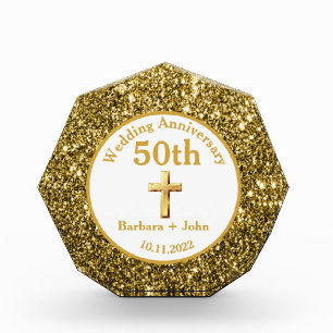 50th Golden Wedding Anniversary Gold Religious Acr Acrylic Award