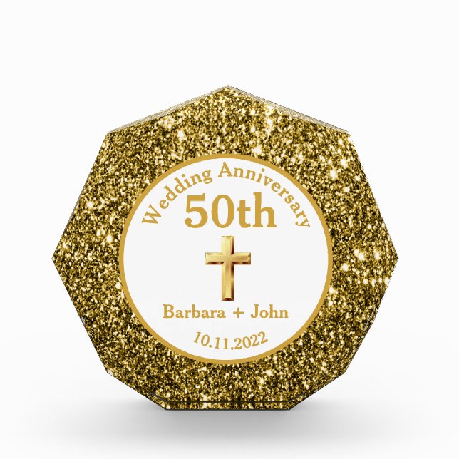 50th Golden Wedding Anniversary Gold Religious Acr Acrylic Award (Front)