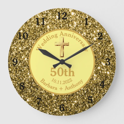 50th Golden Wedding Anniversary Gold Religious Lar Large Clock