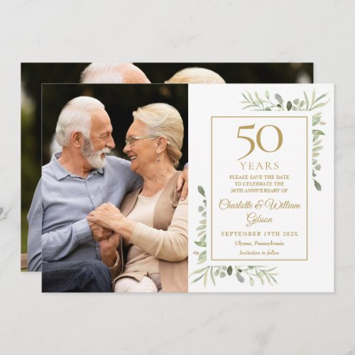 50th Golden Wedding Anniversary Greenery 2 Photos Save The Date