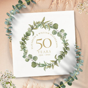 50th Golden Wedding Anniversary Greenery Garland  Napkins