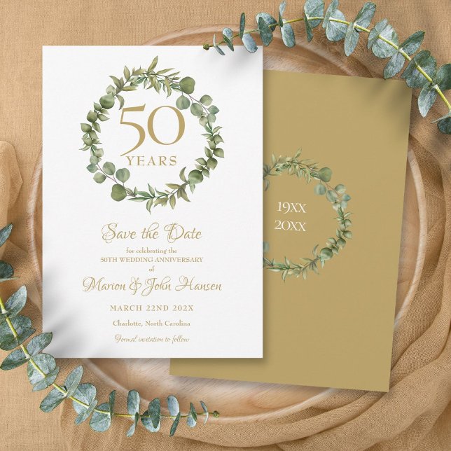 50th Golden Wedding Anniversary Greenery Garland  Save The Date (50th Golden Wedding Anniversary Greenery Garland Save The Date)