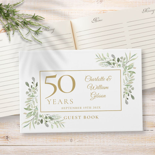 50th Golden Wedding Anniversary Greenery Guest Book