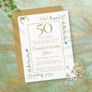 50th Golden Wedding Anniversary Greenery  Invitation Postcard
