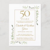 50th Golden Wedding Anniversary Greenery  Invitation Postcard (Front)